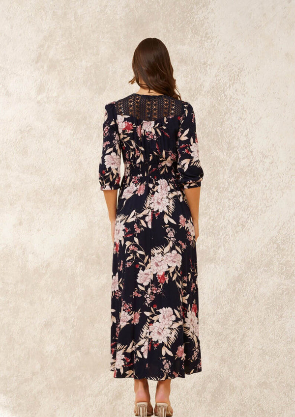 Annika Half Sleeve Maxi Dress in Navy Print