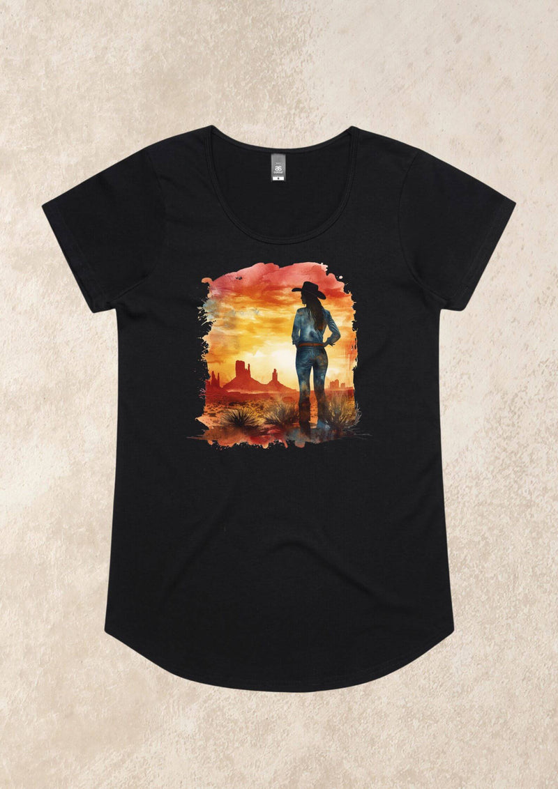 Arizona Sunset Ladies Cut Tee Shirt in Black