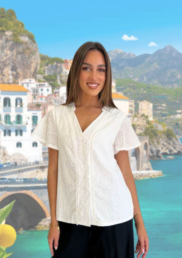 Bethany Broderie Cotton Top Blouse in White