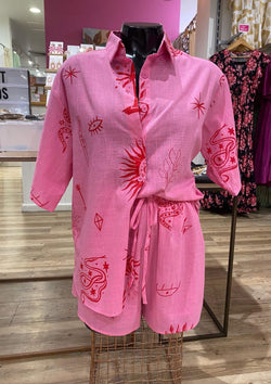 By Frankie Snakes and Daggers Shirt Top and Shorts Set in Pink