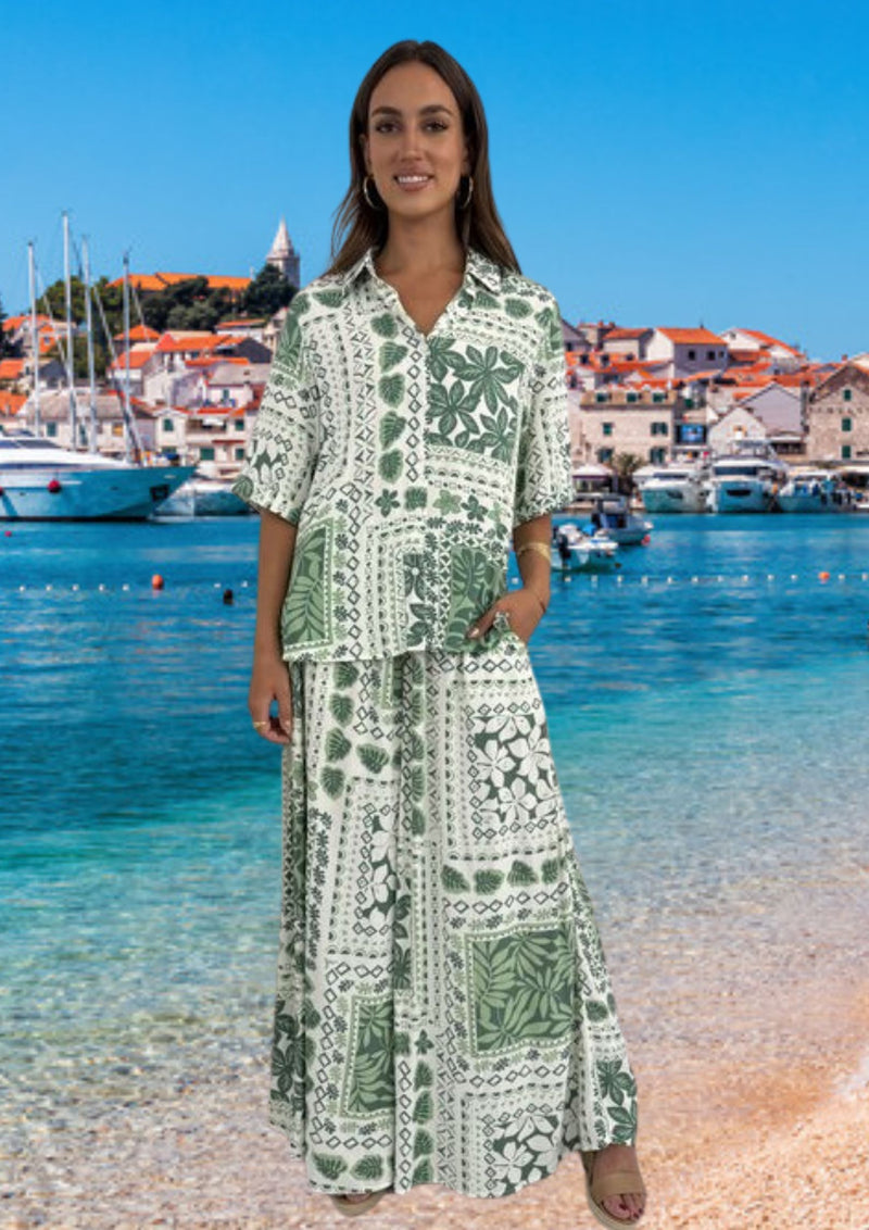 Canary Top Blouse in Sage Block Print