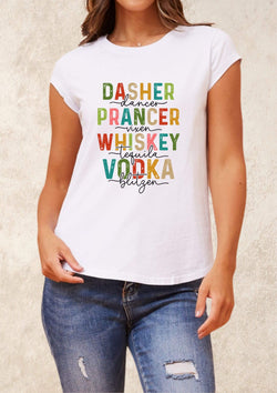 Christmas Whisky Tequila Blitzen Ladies Tee Shirt in White