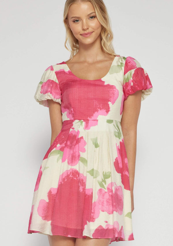 Clover Short Party Dress in Pink Watercolour