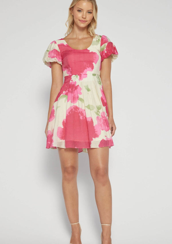 Clover Short Party Dress in Pink Watercolour