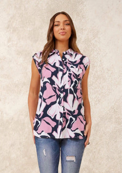 Denni Sleeveless Shirt Blouse in Amethyst Print