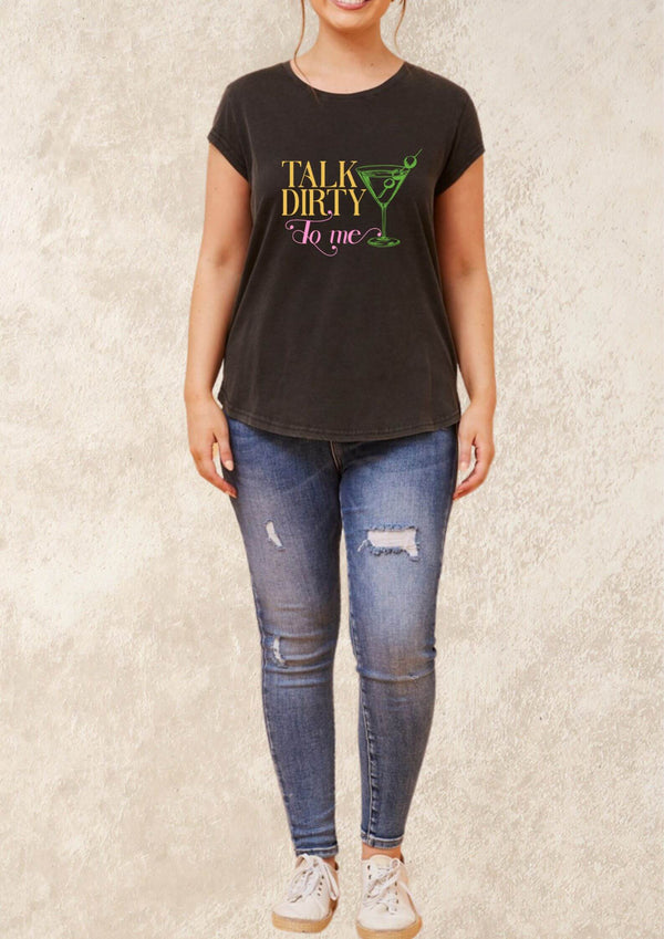 Dirty Martini Ladies Tee Shirt in Black Wash