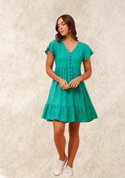 Ellie Short Sleeve Babydoll Dress in Teal