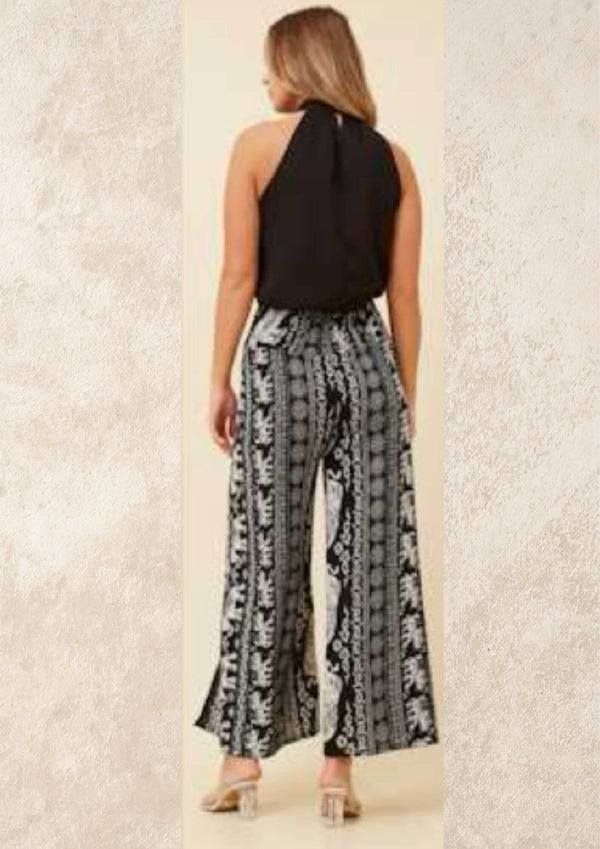 Elsie Wrap Style Super Comfy Pants in Black Print