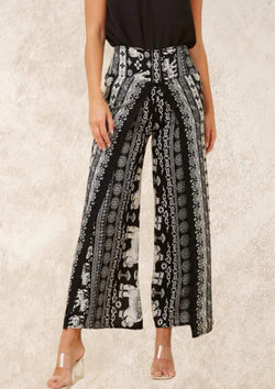 Elsie Wrap Style Super Comfy Pants in Black Print