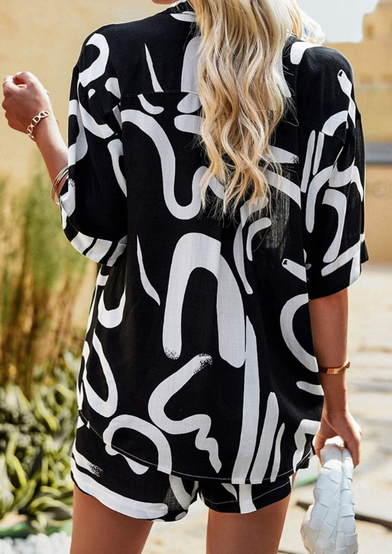 Evie Top and Shorts Matching Set in Black and White Abstract Print