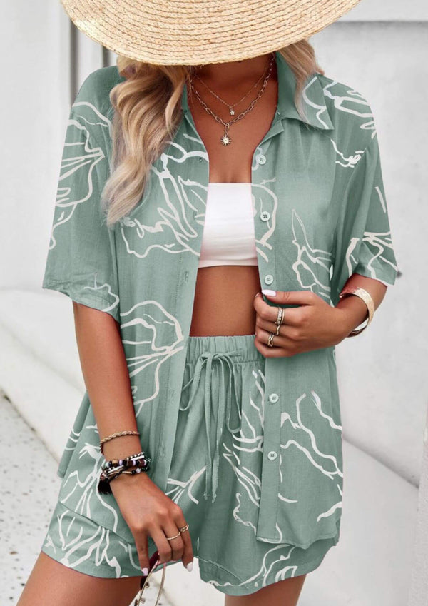 Evie Top and Shorts Matching Set in Sage Print