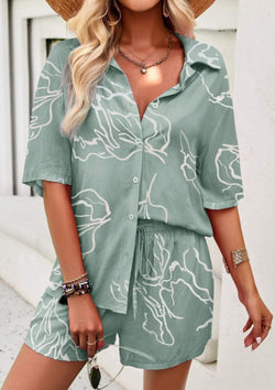 Evie Top and Shorts Matching Set in Sage Print