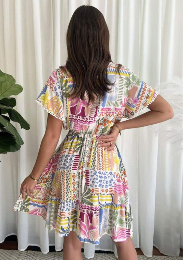 Gabrielle Flutter Sleeve Short Dress in Summer Print