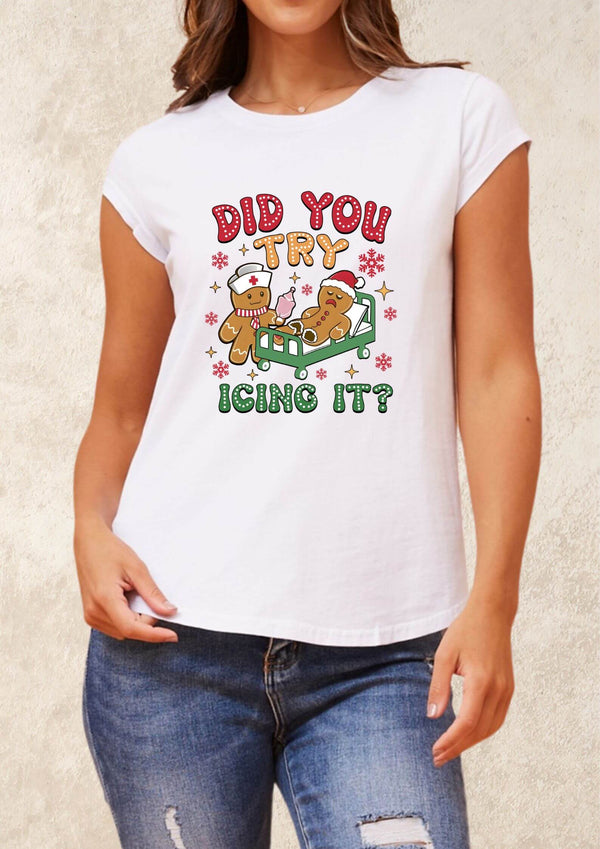 Gingerbread Nurse Christmas Tee Shirt in White