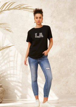 LA Ladies Relaxed Cut Tee Shirt in Black