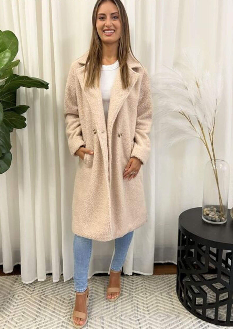 Long Teddy Jacket in Cream