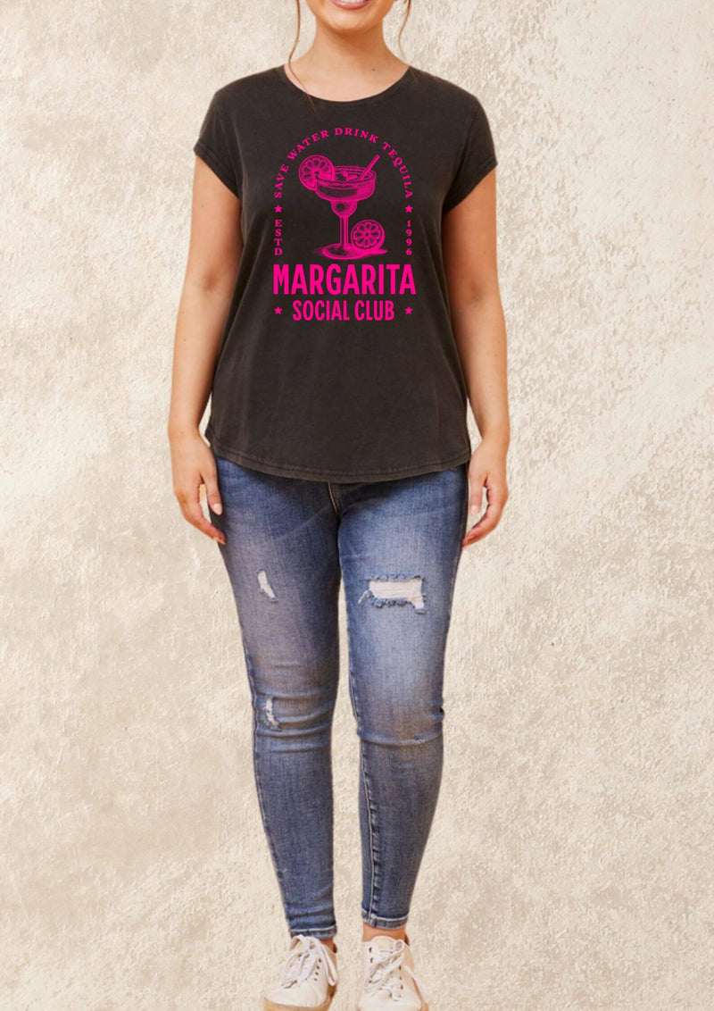 Margarita Social Club Ladies Tee Shirt in Black Wash