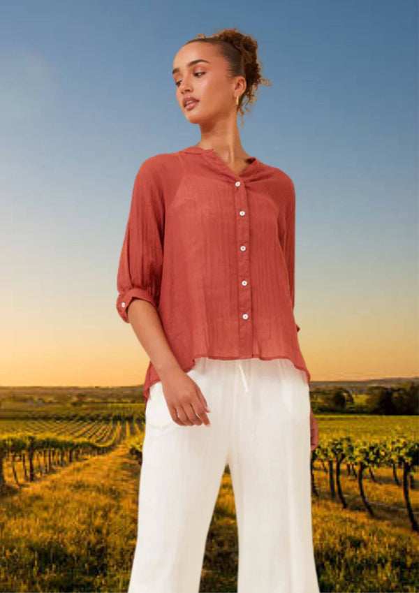 Meredith Half Sleeve Top Blouse in Auburn