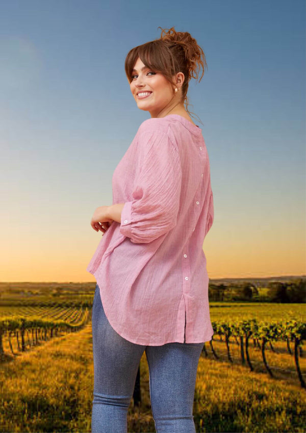 Meredith Half Sleeve Top Blouse in Musk Pink