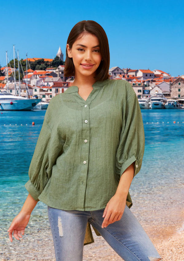 Meredith Half Sleeve Top Blouse in Sage Green