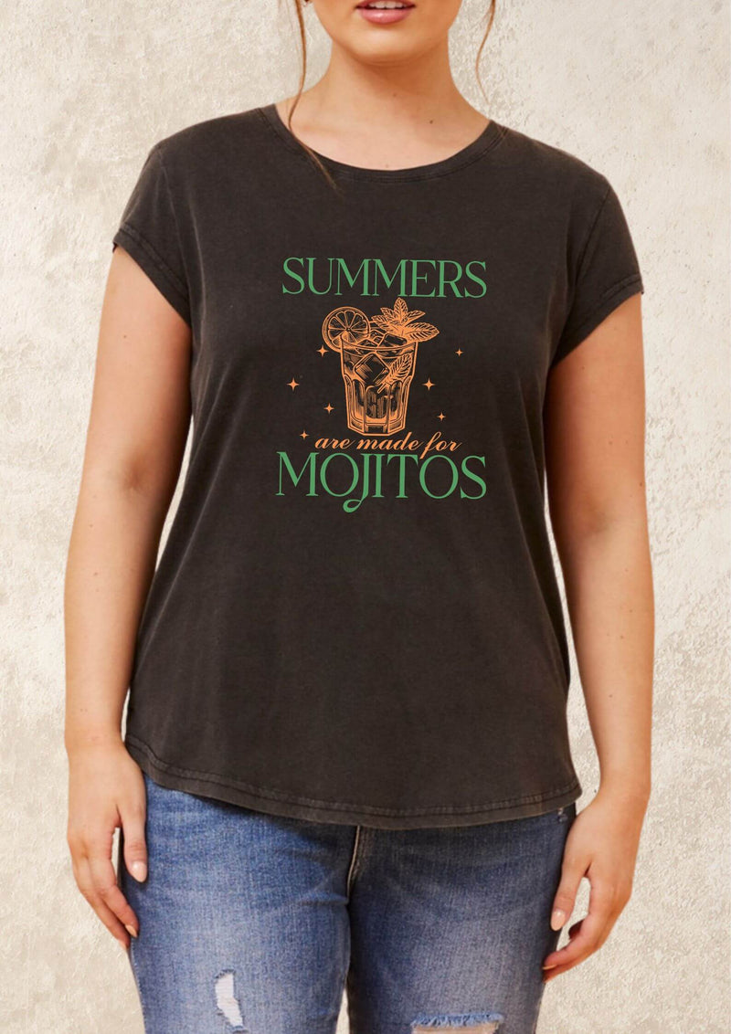 Mojito Summers Ladies Tee Shirt in Black Wash