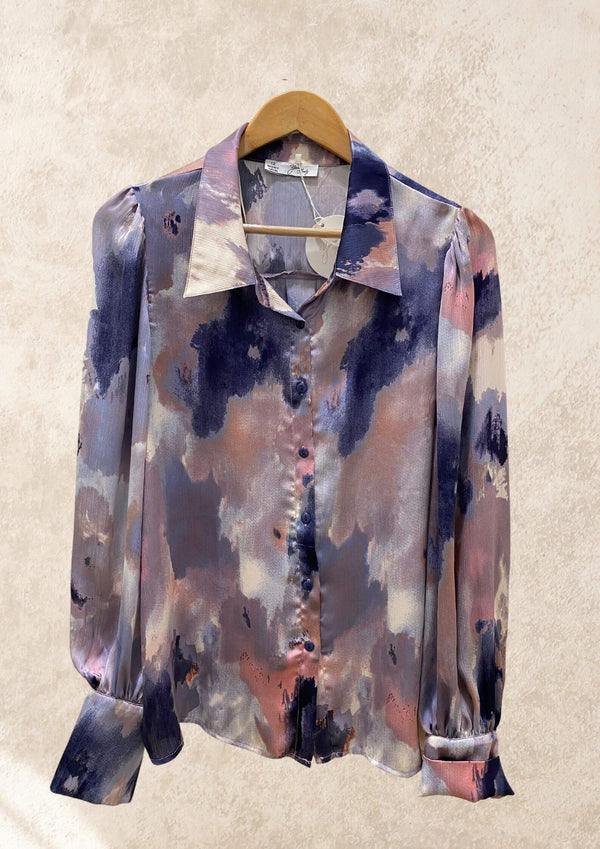 Monette Blouse Shirt in Amethyst Watercolour Print