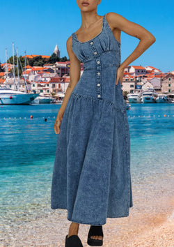 Piper Denim Maxi Dress with Adjustable Straps