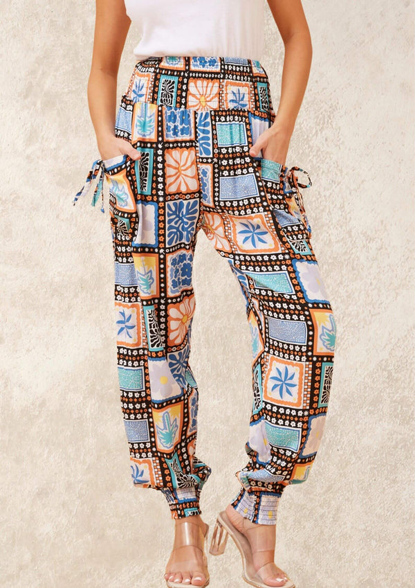 Super Comfy Pants in Colour Block Print