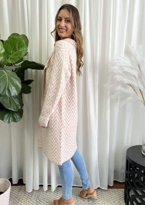 Super Soft Knit Cardigan Jacket in Blush Chevron