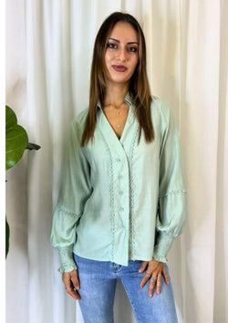 Terra Long Sleeve Top Blouse in Mint Green