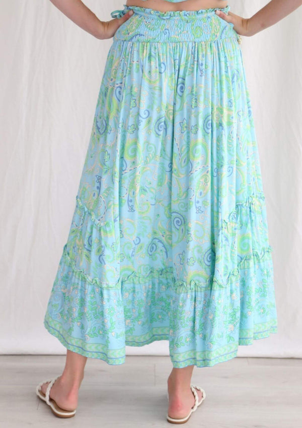 Terri Elastic Waist Maxi Skirt in Blue Lime