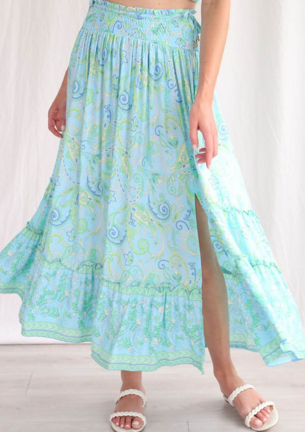 Terri Elastic Waist Maxi Skirt in Blue Lime